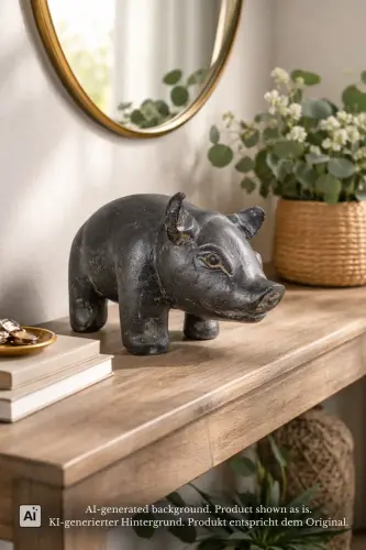 Product image of the product “Sitting pig, 28 cm Length | Cast stone, handcrafted & coloured ”
